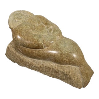 Inuit Resting Man Hand-Carved Soapstone Sculpture Native Canadian Art For Sale