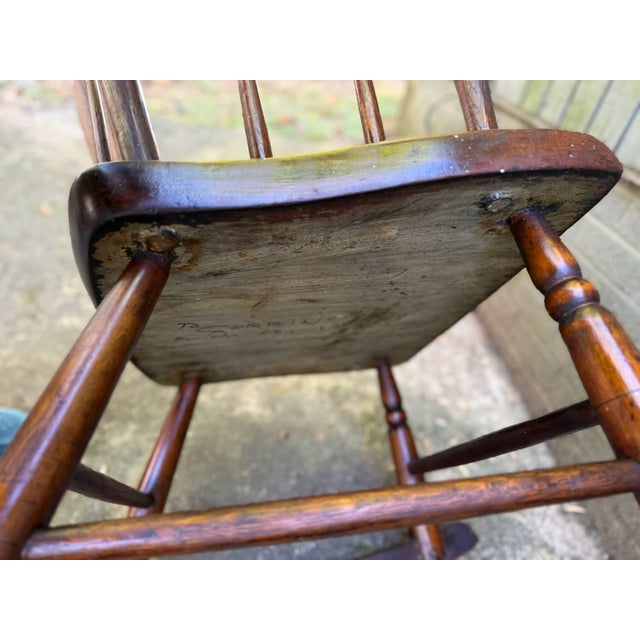 Antique Ealry American Primative Rustic Spindle Back Windsor Style Rocker Chair For Sale In Washington DC - Image 6 of 17