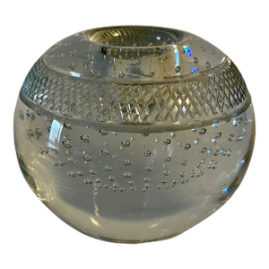 Large Vintage Thomas Webb England Vintage Controlled Bubbles Match Striker/Candle Holder