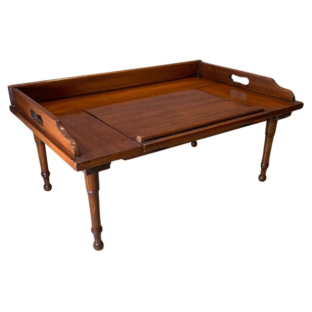An Antique English Mahogany Hand Crafted Reading Breakfast Table with Gallery Sides Pierced Grip Handles And Turned Legs....