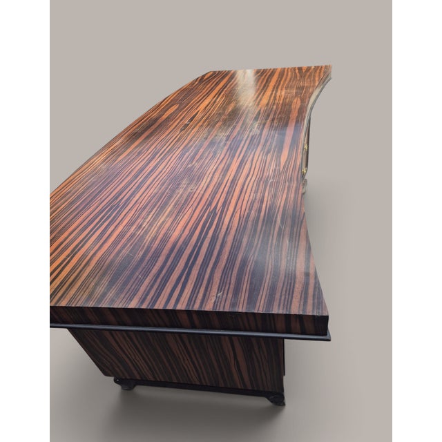 Wood French Art Deco Makassar Study with Crescent-Shaped Desk, 1930, Set of 2 For Sale - Image 7 of 10