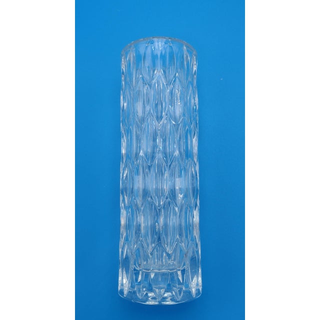 Vintage German Crystal Cylinder Vase With Geometric Diamond Pattern For Sale - Image 4 of 7