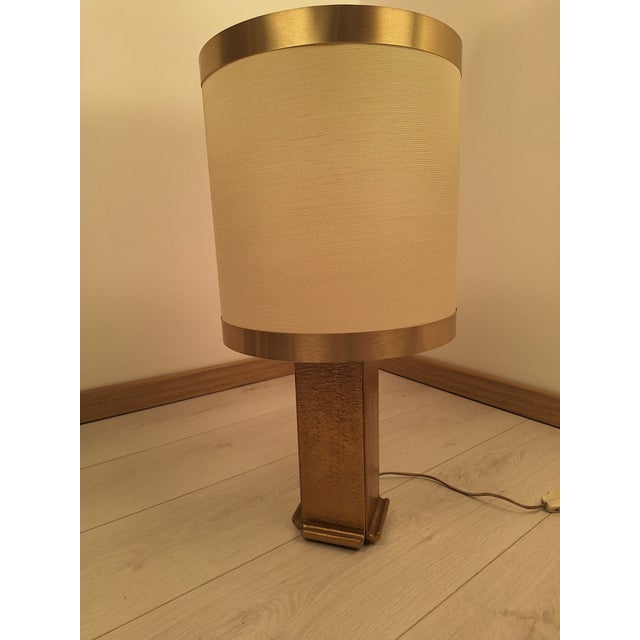 Sculpture Table Lamp in Chiseled Brass with Aluminum-Edged Lampshade, 1960s, in Very Good conditions. Designed 1960 to...