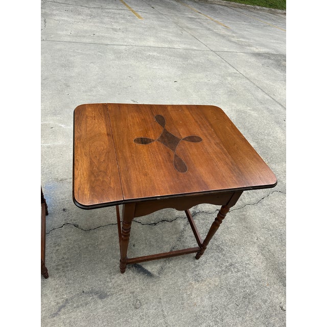 1970s Pair of 1970s Wooden Carved Nesting Game Tables With Flip-Up Sides For Sale - Image 5 of 12