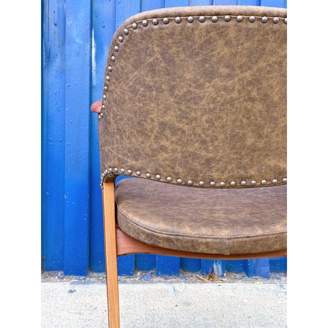 Brown 1960s Danish Modern Teak Armchair in Leather For Sale - Image 8 of 10