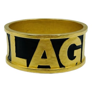 Karl Lagerfeld 90s Heavy Gold-Tone Enameled Bangle Bracelet For Sale