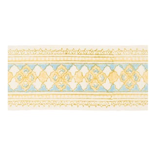 Schumacher Amira Hand Block Printed Fabric In Yellow & Aqua For Sale