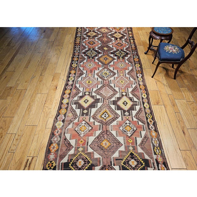 Vintage Kurdish Kilim Gallery Rug, Handwoven Wool, Allover Geometric Pattern, 5x14.5 For Sale - Image 11 of 14