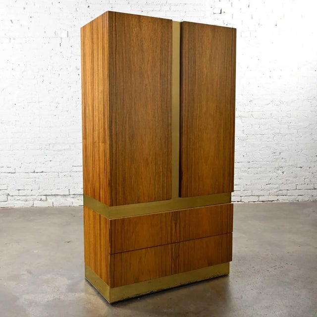 Mid-Century Modern Vintage Modern Rosewood & Brass Plate Wardrobe or Chifforobe by Milo Baughman Thayer Coggin For Sale - Image 3 of 18
