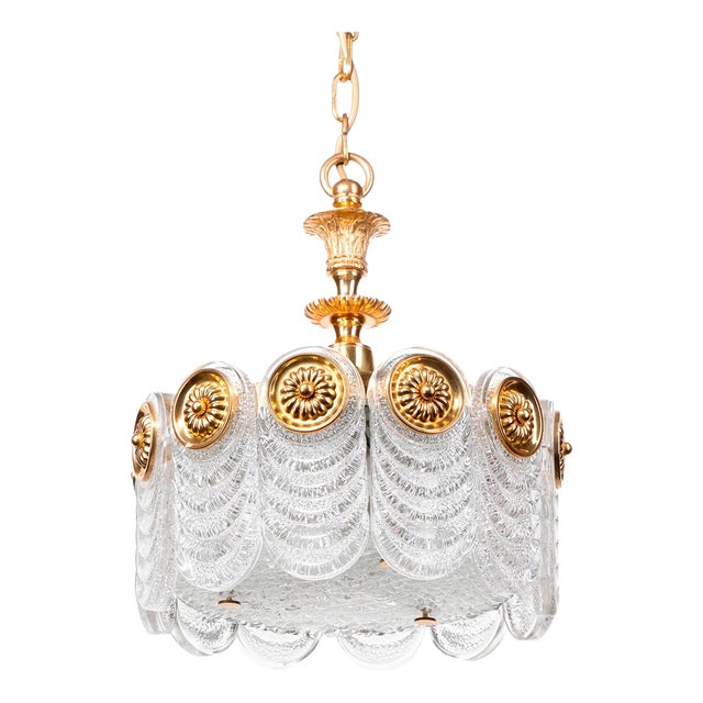 German Chandelier in Crystal Glass and Brass by Kaiser Leuchten, 1970s For Sale