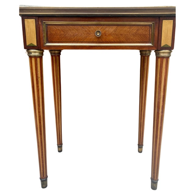 Wood Neoclassical Mahogany Side Table With Fluted Legs And Green Marble, 1920s For Sale - Image 7 of 18