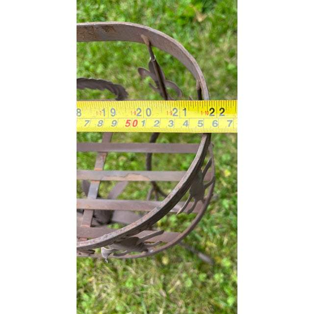 Vintage Metal Jardinière Planter Stand With Fleur-De-Lis Accents | French Country Garden Decor For Sale - Image 9 of 12