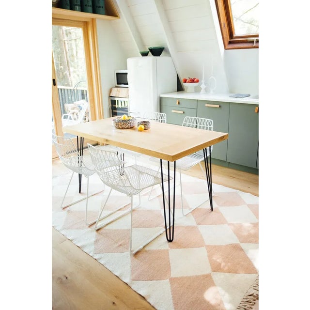 Champagne Blush and Natural White Diamond Checker Zanafi Moroccan Wool Rug - 6x9' For Sale - Image 9 of 13