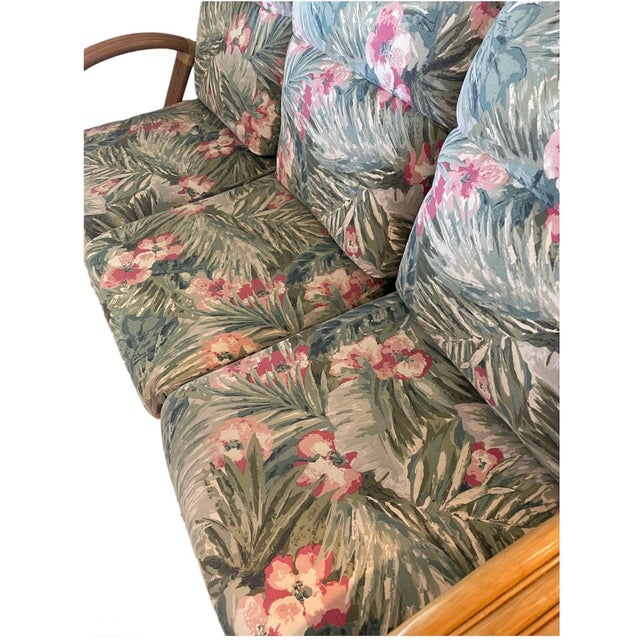 1970s Vintage Paul Frankl Style Rattan 3/4 Pretzel Sofa For Sale - Image 6 of 11