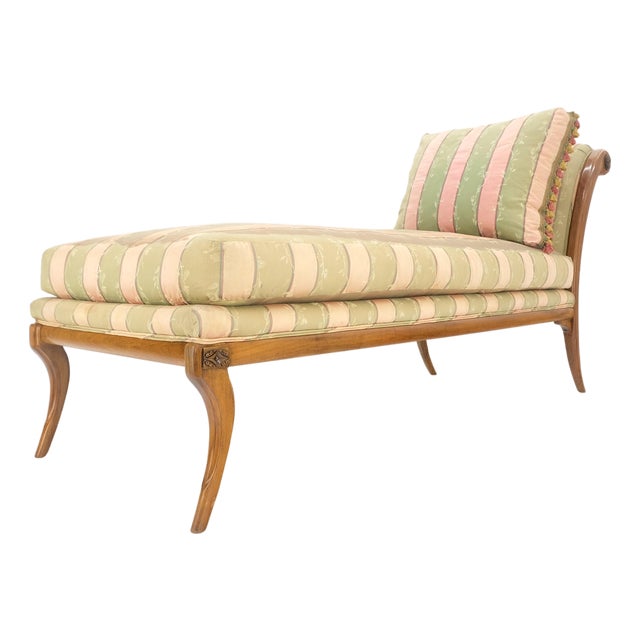 Klismos Light Carved Walnut Frame Chaise Lounge Chair Stunning MIINT Frame! For Sale