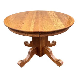 Antique American Oak Pedestal Extension Dining Table For Sale
