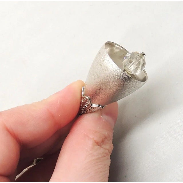 Mid-Century Modern Vintage Signed Napier Rhodium Plated "Wedding Bell" Charm Bracelet For Sale - Image 3 of 7