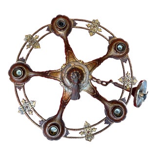 Vintage Art Deco 6-Light Chandelier With Gilt Accents & Tassel Finial — Rewire Needed For Sale