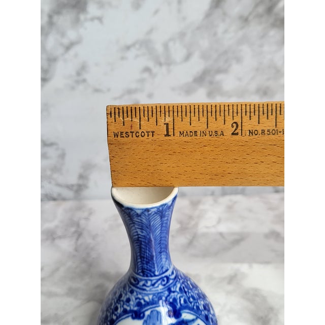 Flow Blue Porcelain Vase With Traditional Asian Landscape For Sale - Image 10 of 12