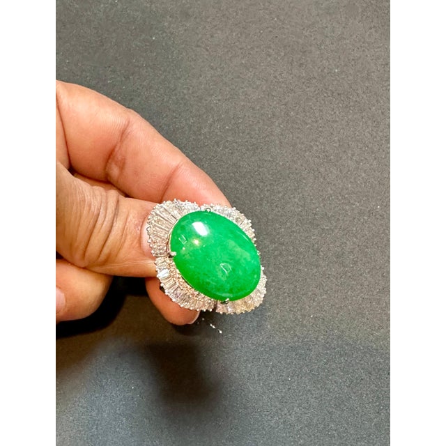 Gemstone GIA Certified 23 Carat Jadeite Jade +4.5ct Diamond Cocktail Ring Platinum Estate For Sale - Image 7 of 18