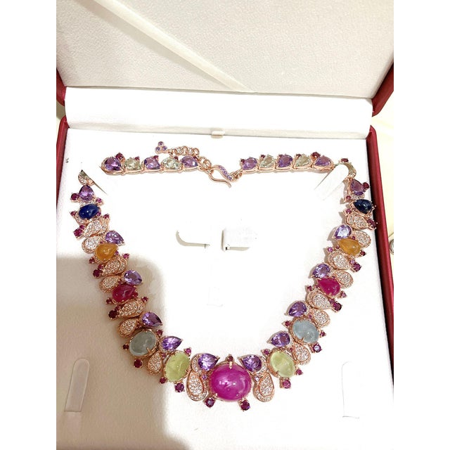 Bochic “Capri” Ruby Sapphire Amethyst Aquamarine & Peridot Necklace & Earrings - 3 Pieces For Sale - Image 11 of 12