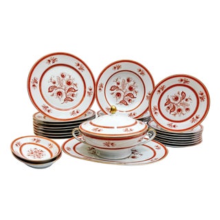 Antique Hutschenreuther Bavaria Dinner Service for 8 Rust Floral & Encrusted Gold – 28-Piece Set For Sale