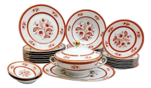 Antique Hutschenreuther Bavaria Dinner Service for 8 Rust Floral & Encrusted Gold – 28-Piece Set