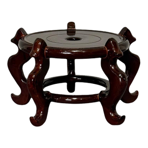 Chinese Expresso Brown Lacquered Carved Wooden Display Stand Pedestal 7"