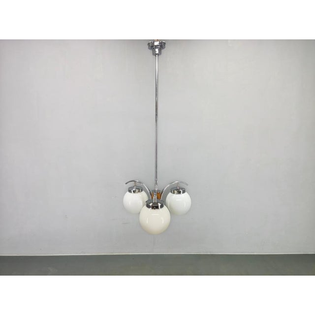 Art Deco Chandelier in Chrome, Walnut & Glass, 1930s For Sale - Image 3 of 15