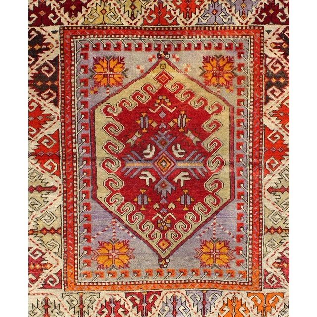 Colorful Early 20th Century Antique Turkish Oushak Rug With Medallion in Purple 3'3"x3'8" For Sale - Image 4 of 6