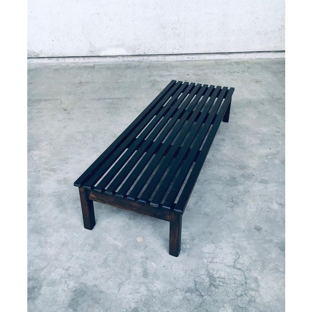 1960s Vintage Low Slat Bench in Stained Pine, 1960s For Sale - Image 5 of 18