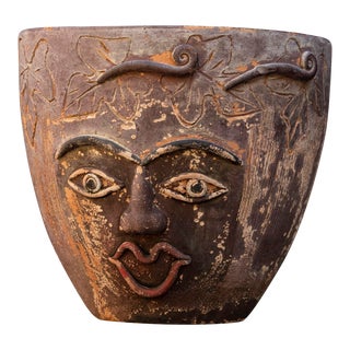 Vintage Mexican Terracotta Purple Face Pot For Sale
