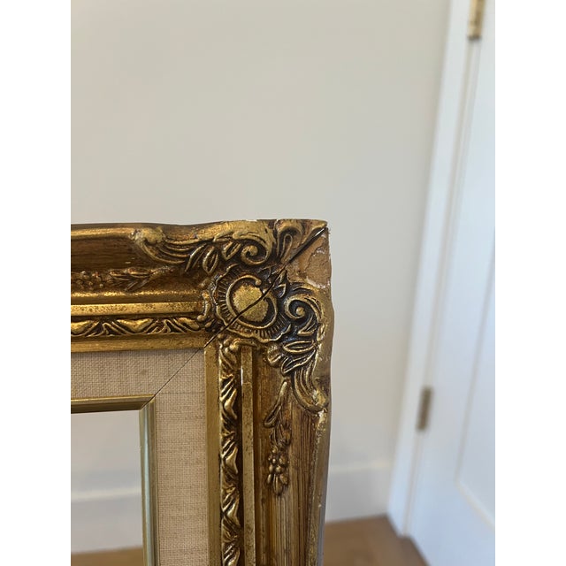 Vintage Ornate Gilt Wood Picture Frame With Linen Liner For Sale - Image 4 of 6