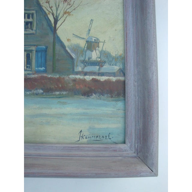 Rustic European Winter Cottage European Painting Snow Scene Landscape For Sale - Image 3 of 4