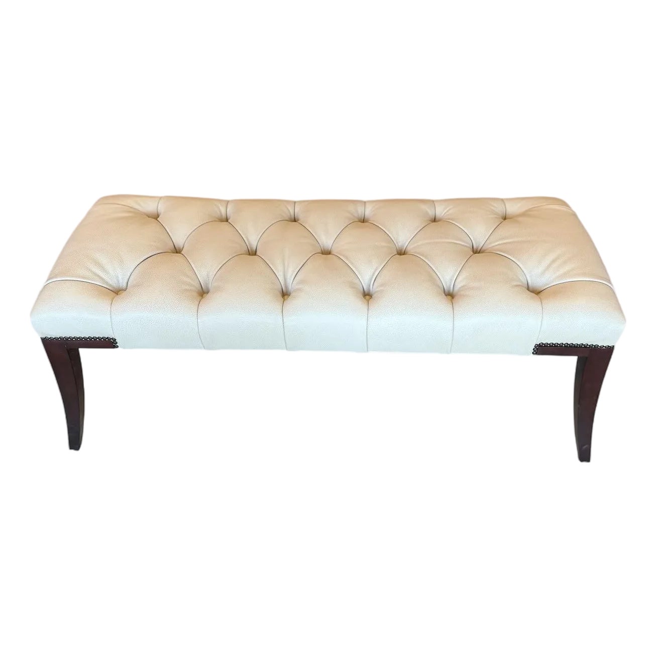 Baker Tufted Leather Bench | Chairish