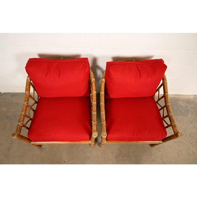 1980s McGuire Mid-Century Hollywood Regency Bamboo Rattan Lounge Chairs, Pair For Sale - Image 5 of 12