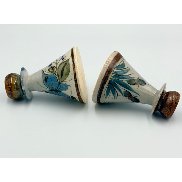 Folk Art Folk-Art Ken Edwards Palomar Tonala Pottery Hand Painted 2pc Set Candle Holders For Sale - Image 3 of 8