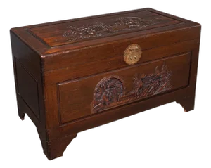 Large Vintage Carved Chest, Hong Kong, Camphorwood, Storage Trunk, Mid Century