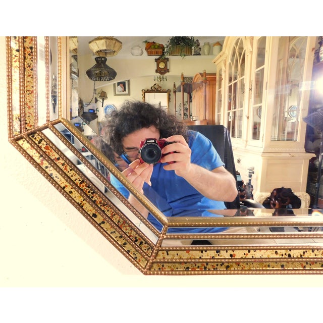 Glass Vintage Mid Century Modern Gold Spotted Glass Hanging Wall Mirror For Sale - Image 7 of 10