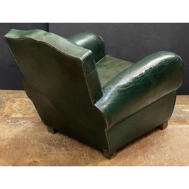 Dark Green Art Deco Dark Green Leather Club or Lounge Chairs From France - Two Available For Sale - Image 8 of 12