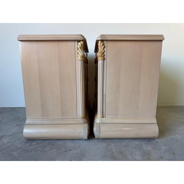 Vintage Hollywood Regency Art Deco-Style Solid Wood Nightstands With Shell Handles by National Mt. Airy – A Pair For Sale - Image 11 of 12