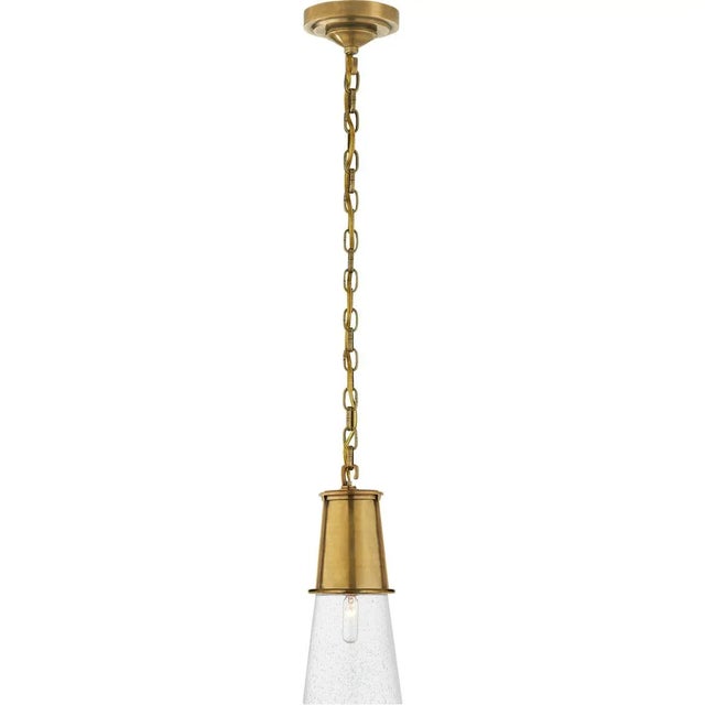 Modern Thomas O'Brien for Visual Comfort Signature Robinson Small Pendant in Hand-Rubbed Antique Brass with Seeded Glass For Sale - Image 3 of 3
