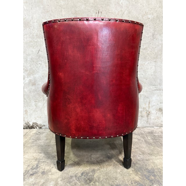 Animal Skin Vintage Leather Club Chair Oxblood Red Nailhead Regency Designer For Sale - Image 7 of 11