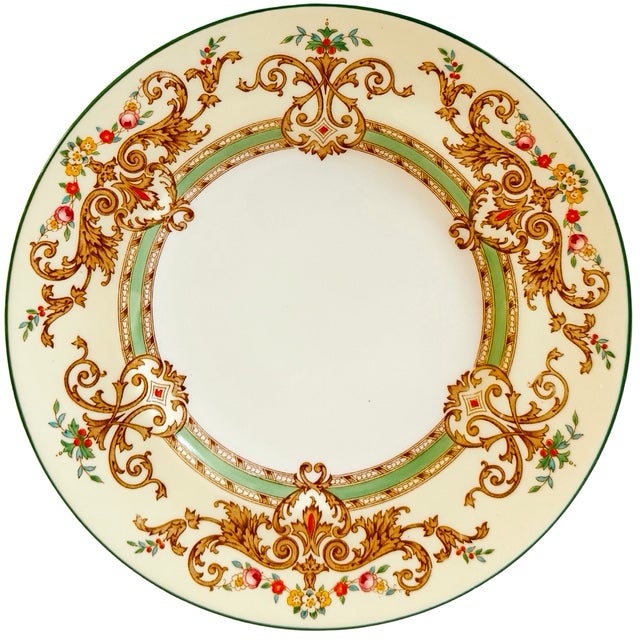 English Antique English Cauldon Bone China Salad Plates With Raised Enamel & Gold Scrollwork - Set of 12 For Sale - Image 3 of 8