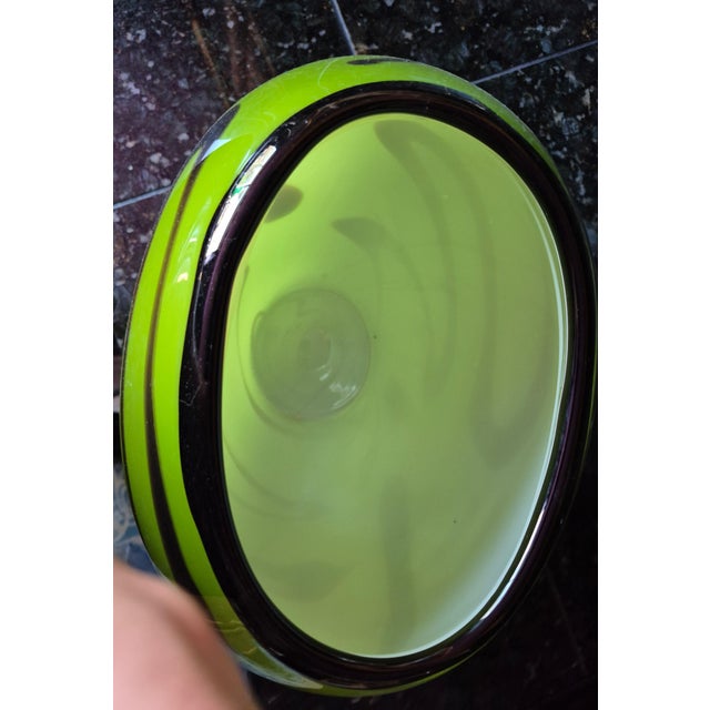 Mid-Century Modern Mid-Century Modern, Murano Style Lime Green and Brown Swirl Blown Art Glass Vase (Jg) For Sale - Image 3 of 7