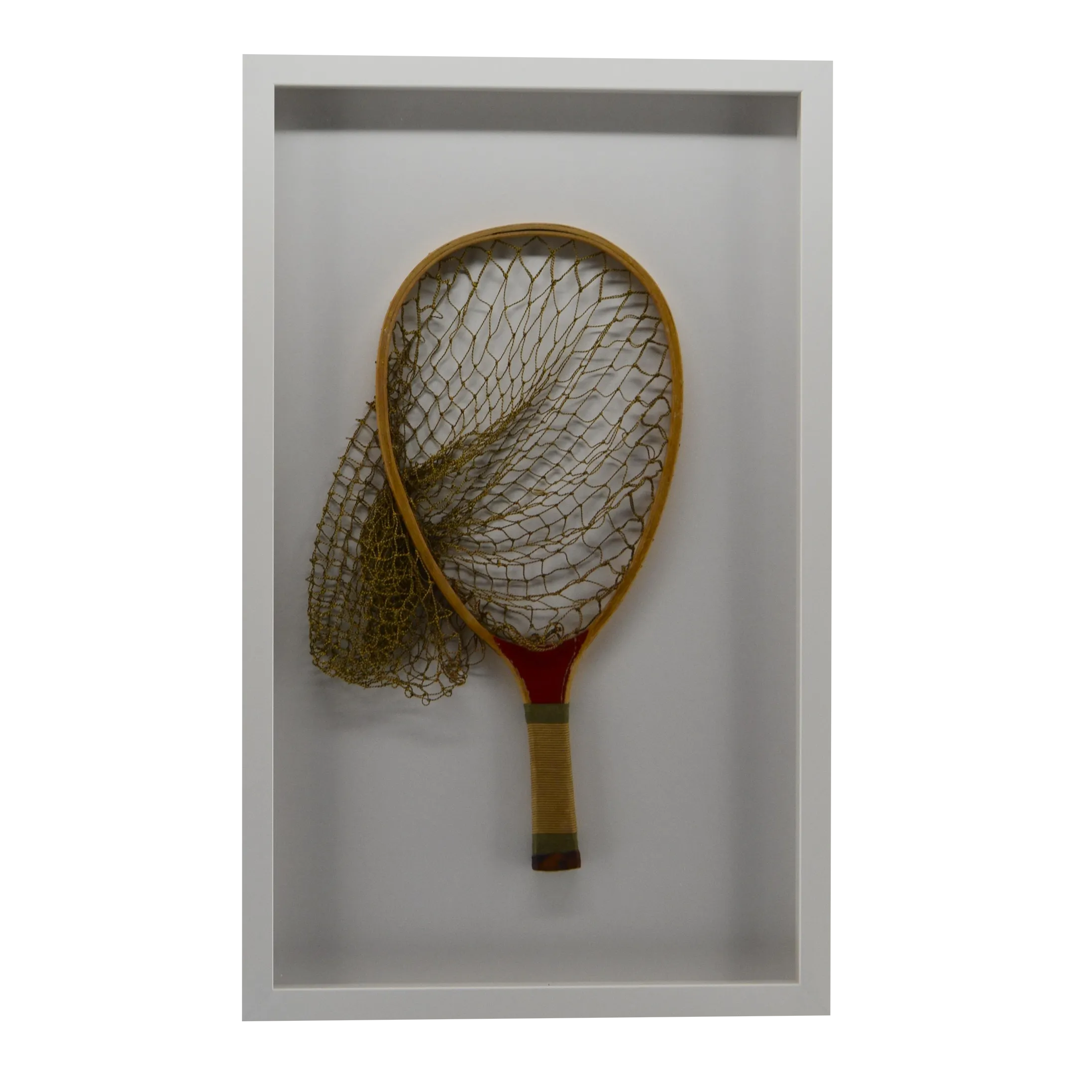 antique long handle fishing net with wood Vintage Wooden Fishing Net -