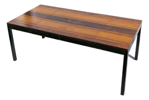 1960s Attributed to Milo Baughman for Directional Multi-Wood Parquetry Square With 2 Extensions Dining Table