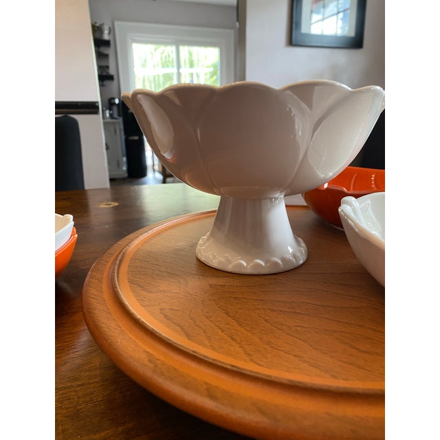 California Pottery Mid Century Curated Mid-Century Ceramic Collection – California Pottery, Leaf & Cabbage Bowls, White Floral Bowl & Lazy Susan - 6pcs For Sale - Image 4 of 8