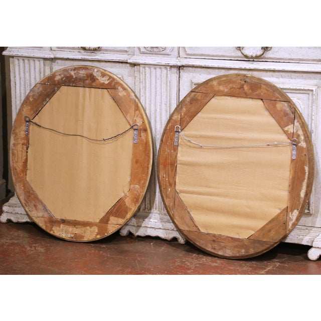 Wood Pair of 19th Century French Louis XVI Oval Giltwood Wall Mirrors For Sale - Image 7 of 7