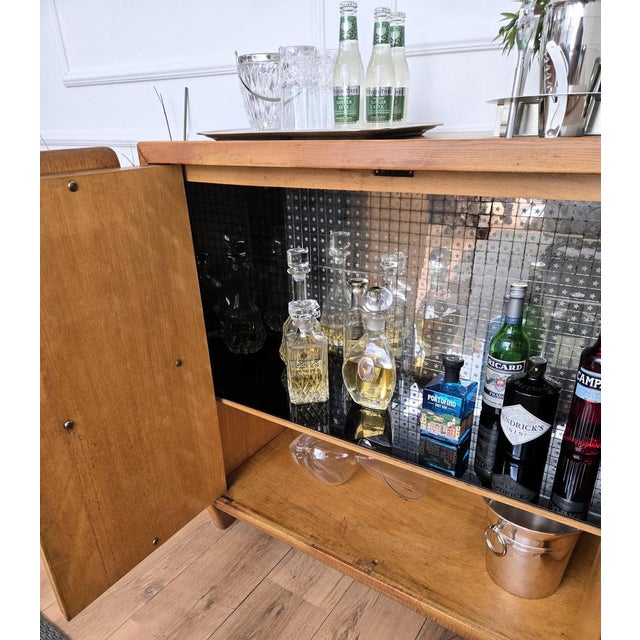 Metal Mid-Century Italian Art Deco Style Walnut and Mirror Mosaic Bar Cabinet, 1950s For Sale - Image 7 of 11